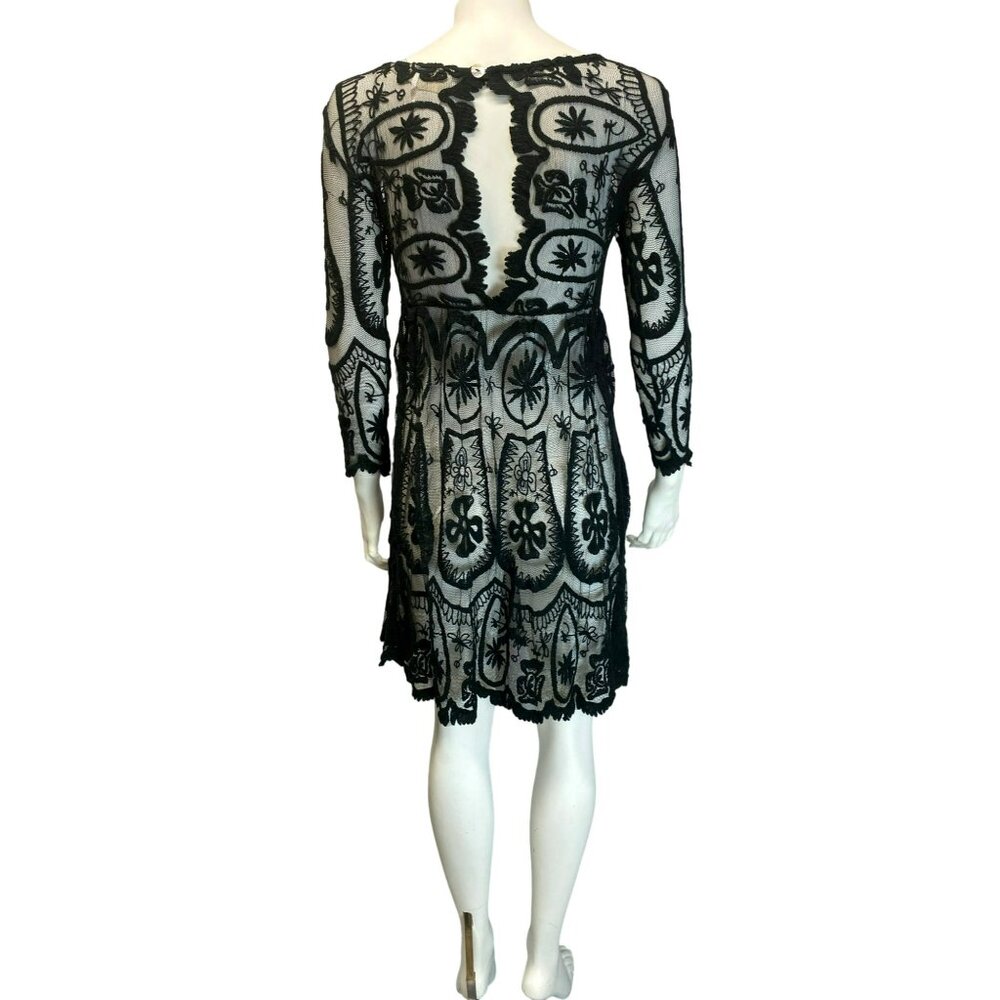 Jens Pirate Booty Free People Sheer Black Floral Embroidered Vintage Lace Dress - Picture 8 of 9
